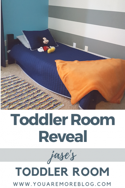 Boy's Toddler room reveal! Navy and Gray with Orange accents!
