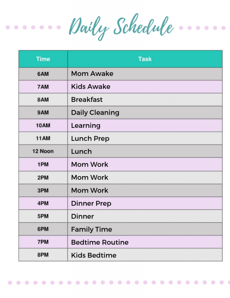 printable working mom schedule